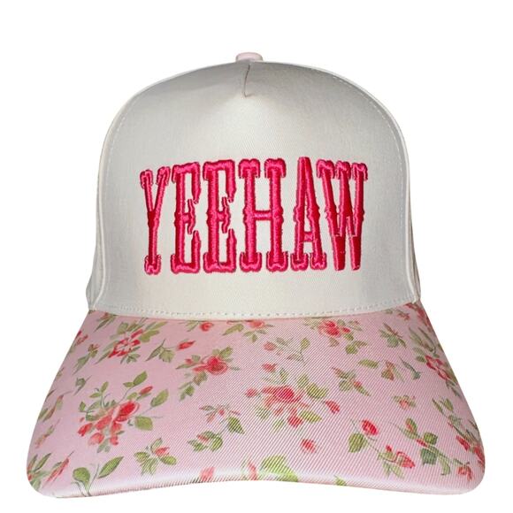 Accessories - Yeehaw  Baseball Cap White Pink Adjustable Mesh Back Classic